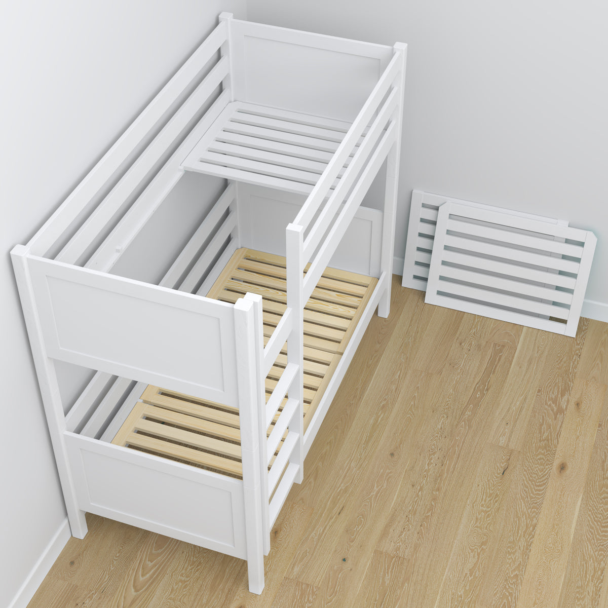 Bunk Bed with Mattress Drawer White Wooden – Solid Wood, Scandi Style