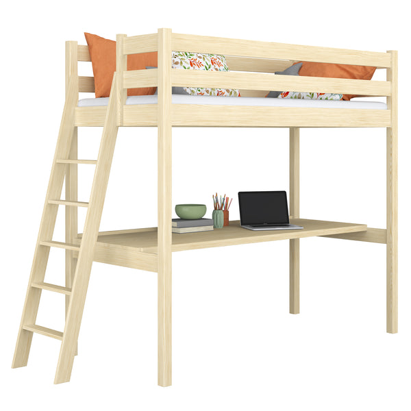 Lit mezzanine avec bureau en bois pin incolore – chambre d'enfant, scandinave Nizio