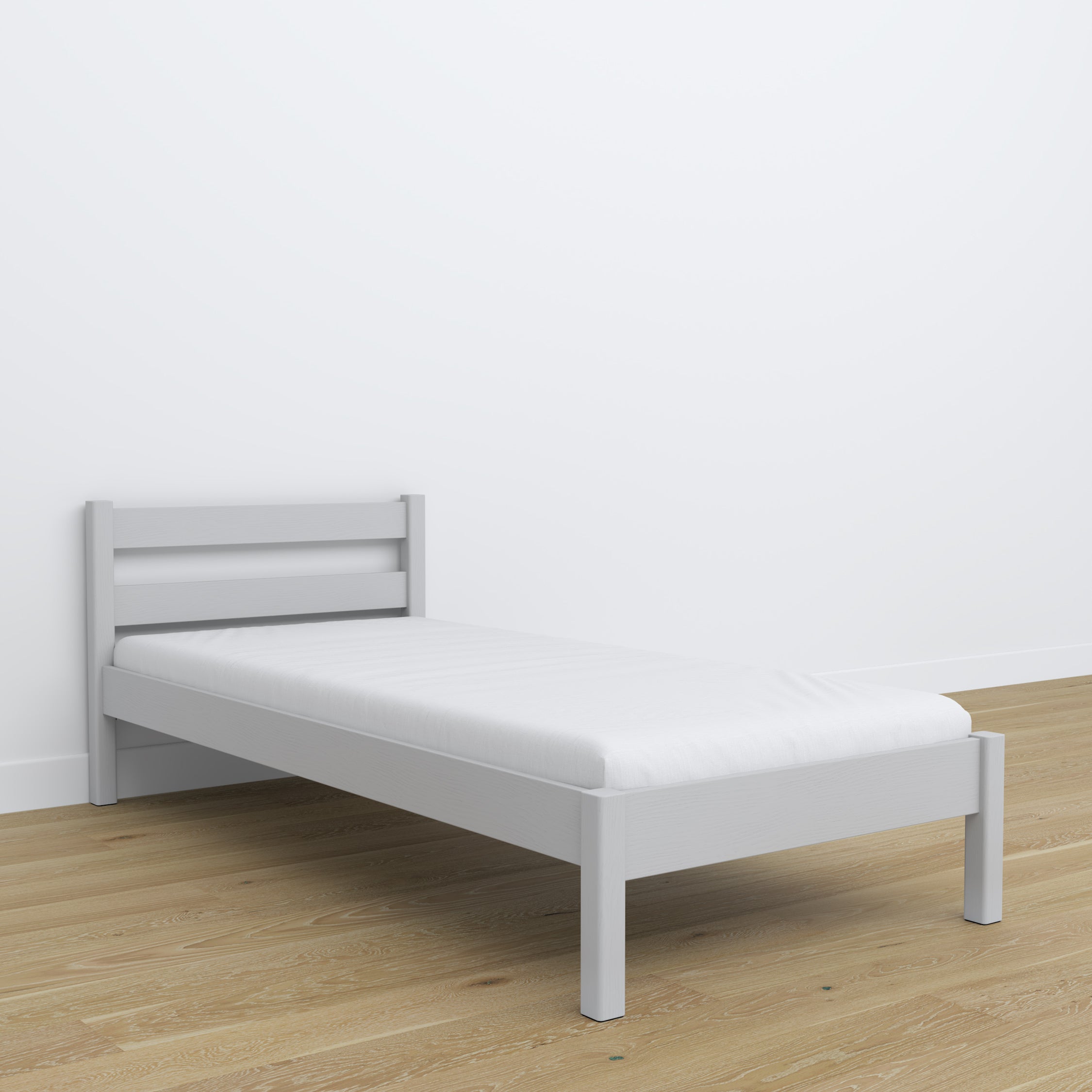 Single wooden bed grey – details of joints and wood, Nizio Home