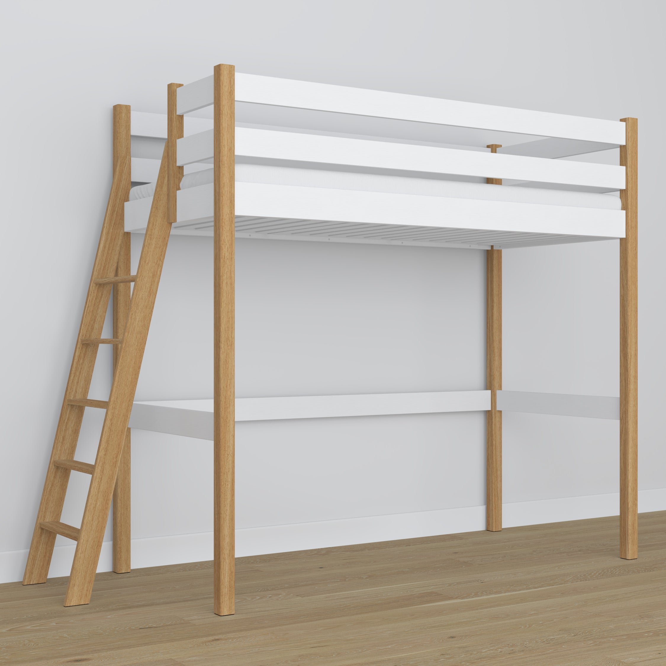 Hoogslaper wit-eiken van hout – bovenaanzicht van de slaapkamer