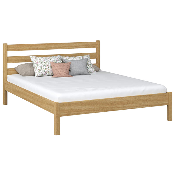 Oak double bed N01 natural oak – overall view, solid oak wood