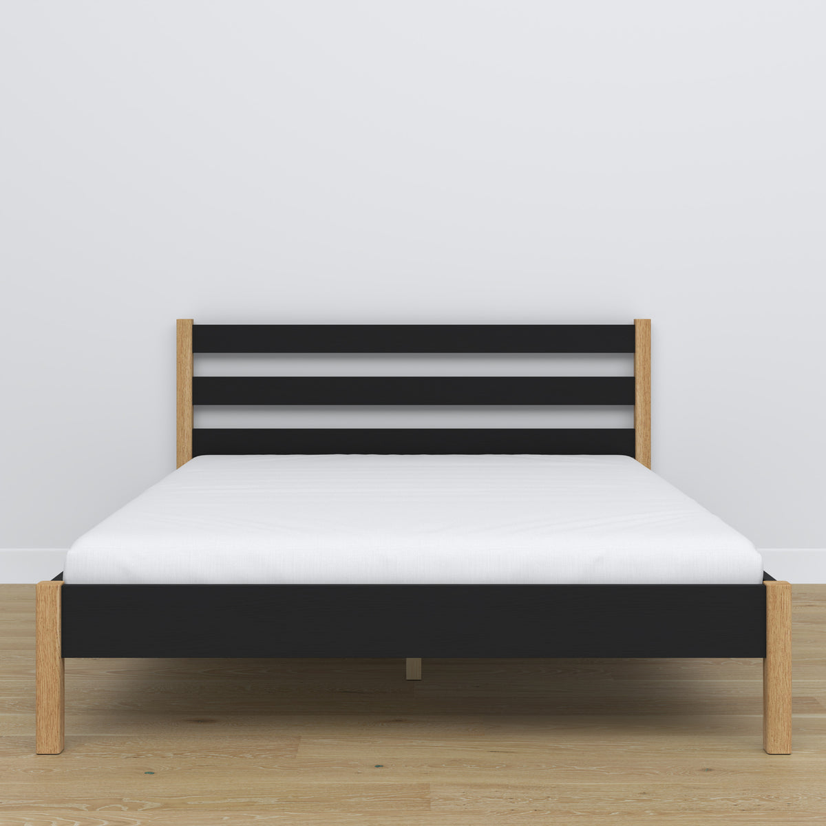 Tweepersoonsbed zwart-eiken – houten lattenbodem, Nizio Home