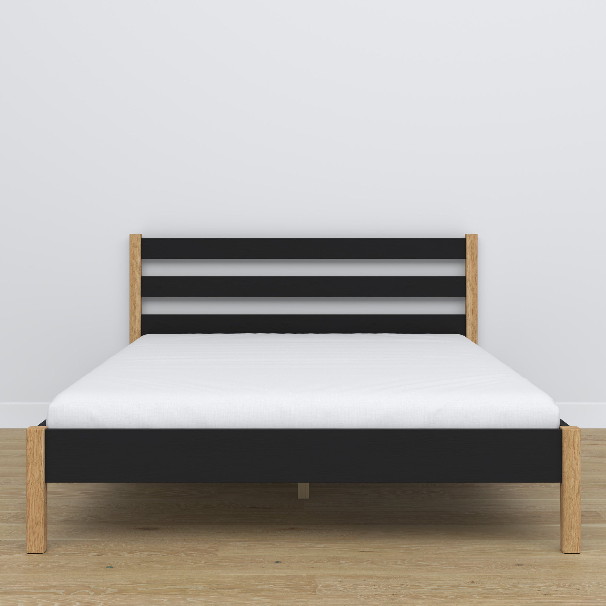 Tweepersoonsbed zwart-eiken – houten lattenbodem, Nizio Home