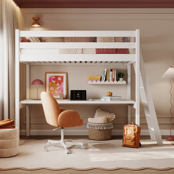 Loft Bed with Desk N02 Wooden in Custom RAL/NCS Color – Solid Wood, Nizio
