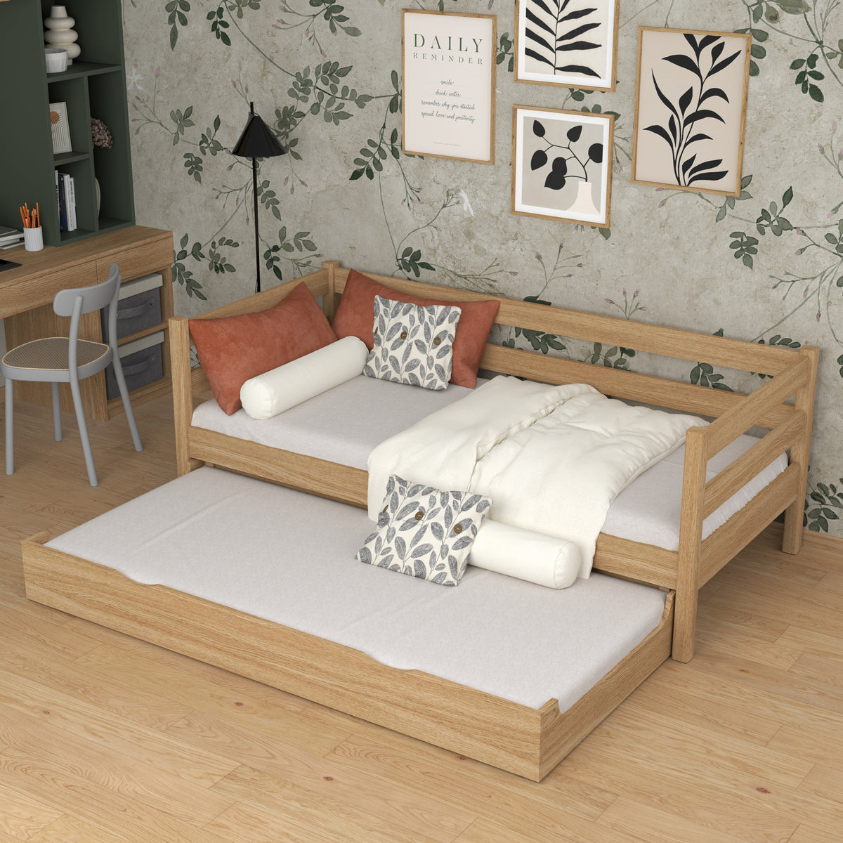 Slaapbank met matraslade eiken naturel eiken – kinderkamer, scandi