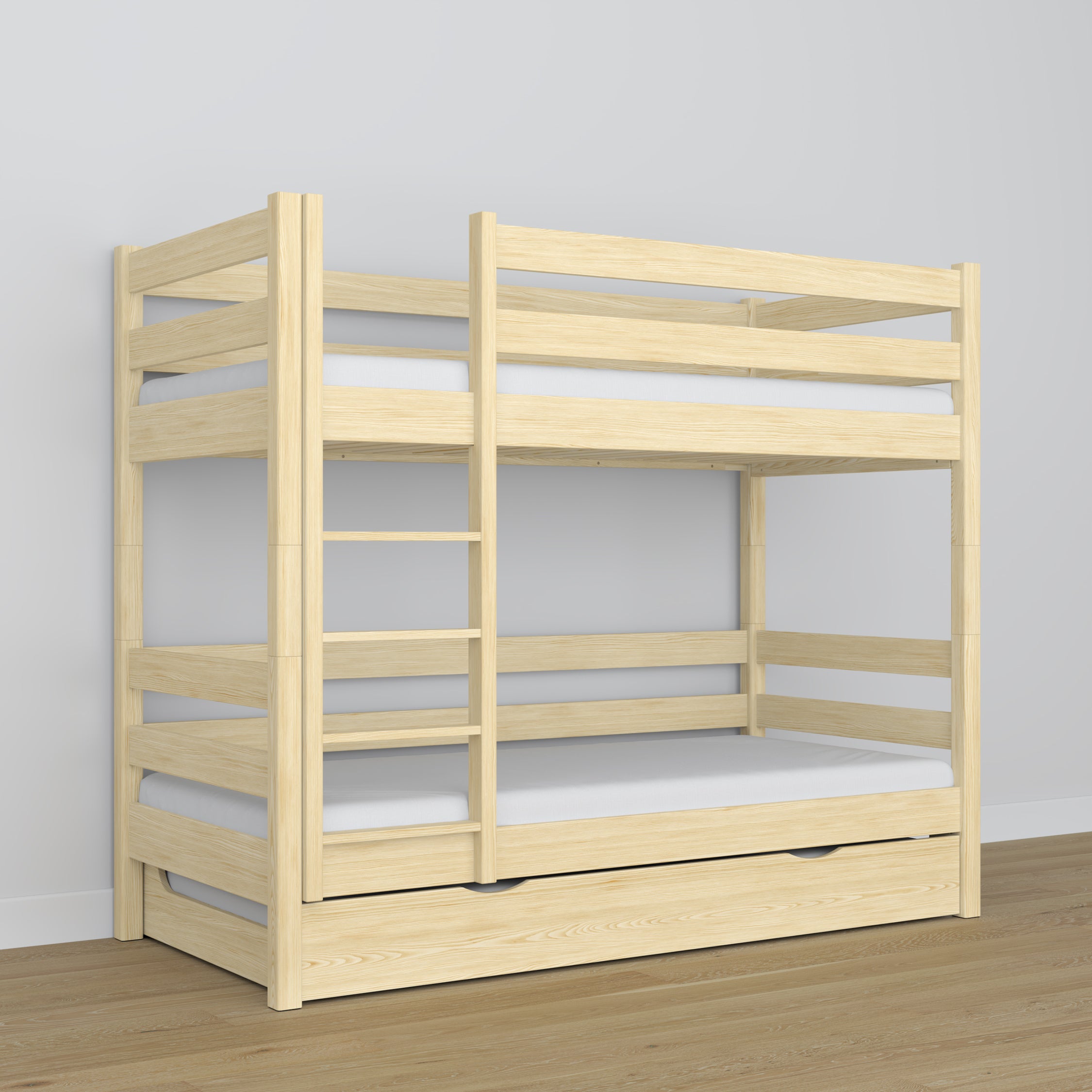 Stapelbed met matraslade transparant grenen van hout – massief hout, scandi stijl
