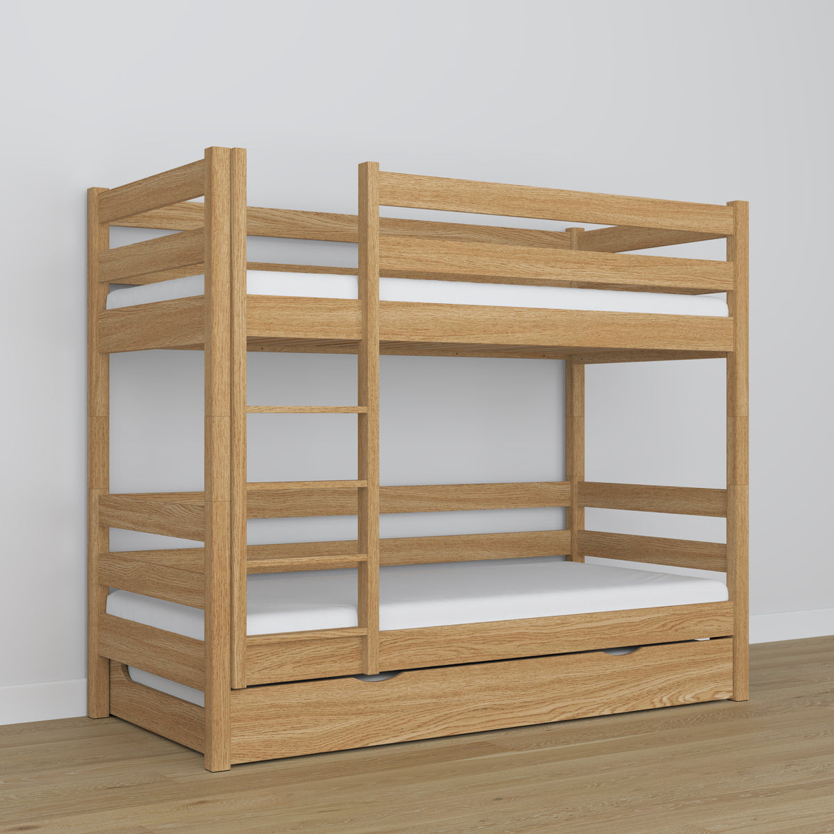 Bunk Bed with Mattress Drawer Natural Oak Oak – Solid Wood, Scandi Style