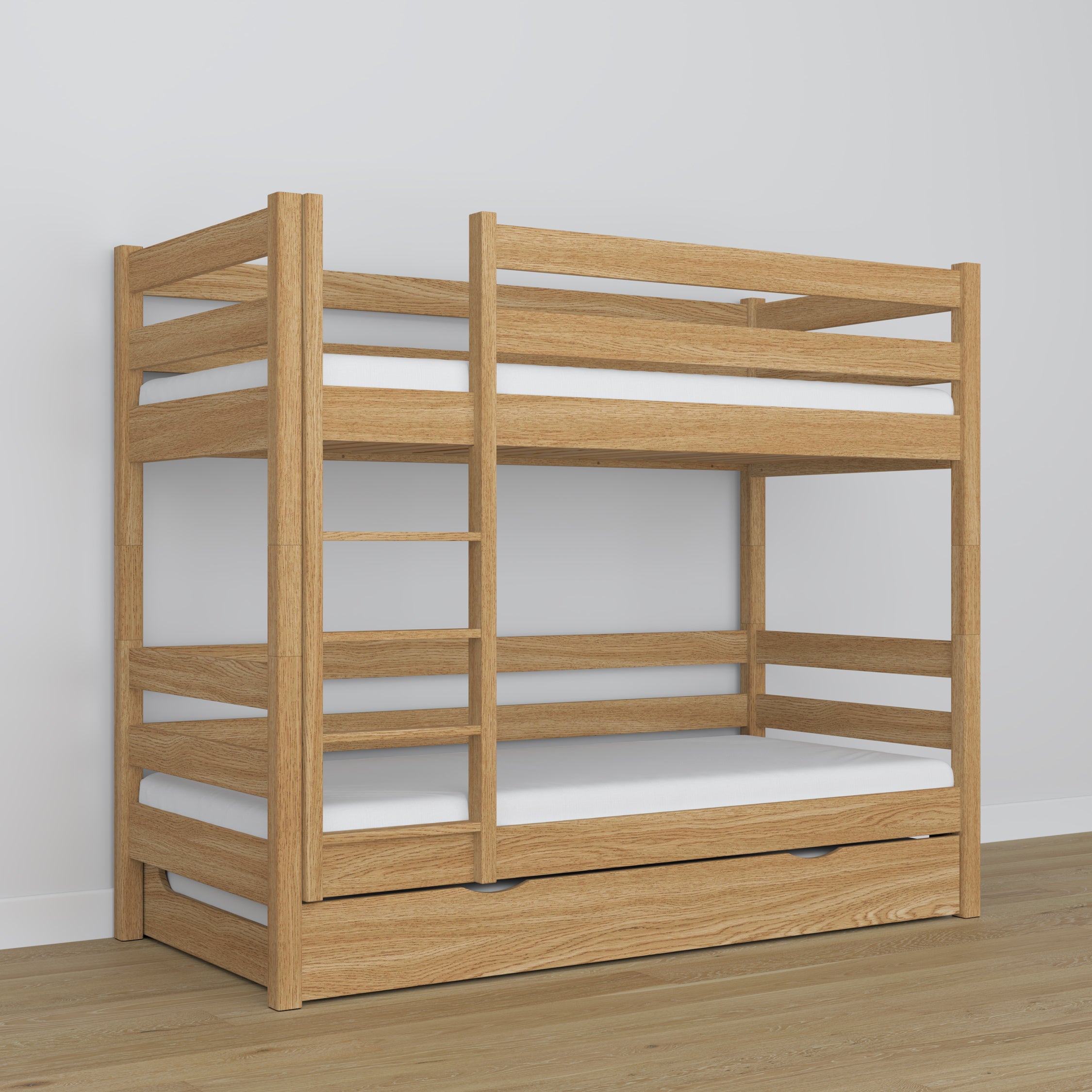 Bunk Bed with Mattress Drawer Natural Oak Oak – Solid Wood, Scandi Style