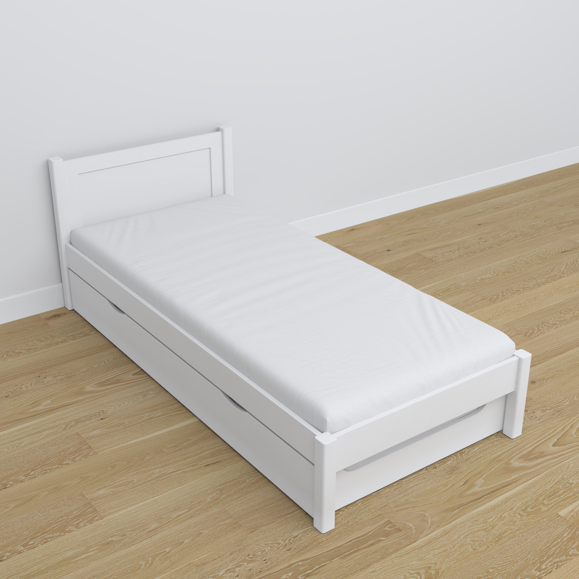 Lit avec tiroir pour matelas blanc en bois – dimensions, Nizio
