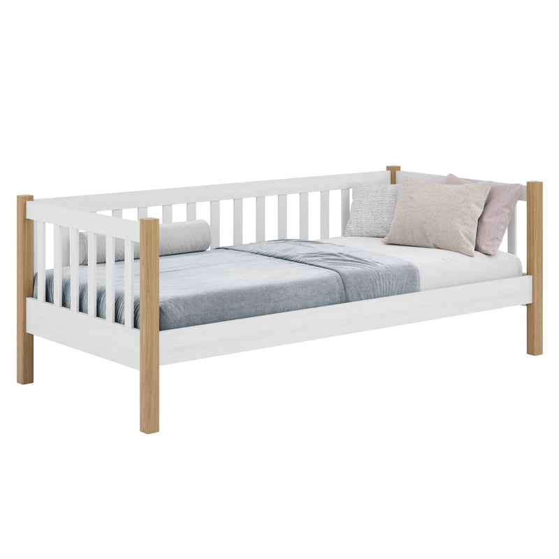 Slaapbank houten wit met eiken – kinderkamer, Scandinavische stijl Nizio