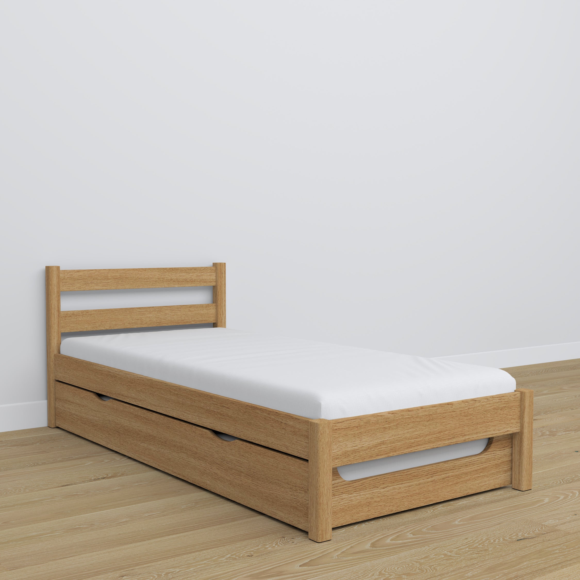 Lit avec tiroir pour matelas en chêne chêne naturel – décoration de chambre d'enfant