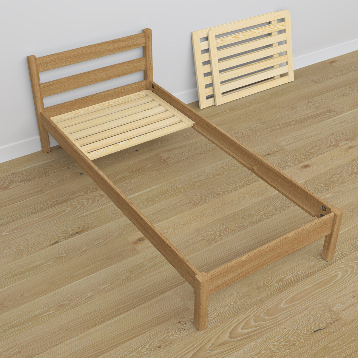 Lit avec tiroir pour matelas chêne naturel en chêne – dimensions, Nizio