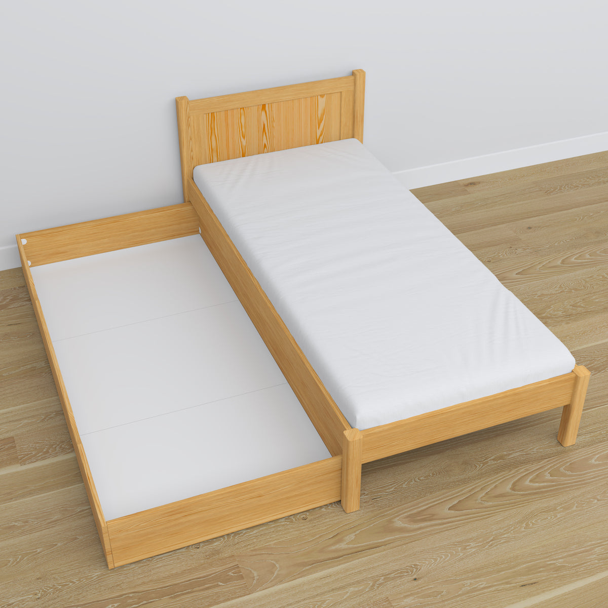 Wooden bed with drawer natural pine – dimensions and diagram, Nizio Home