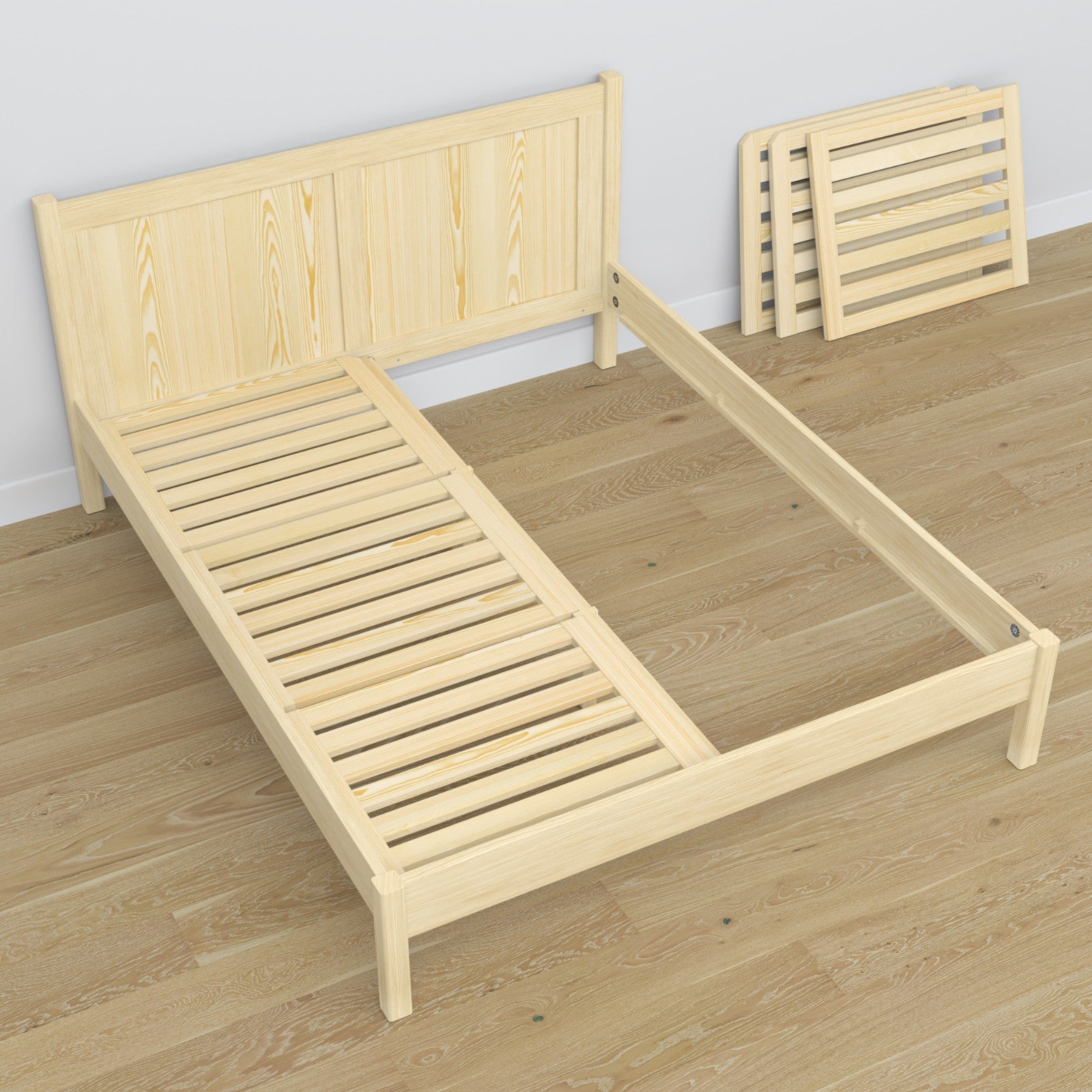 Tweepersoonsbed houten transparant grenen – afmetingen en schema, Nizio Home