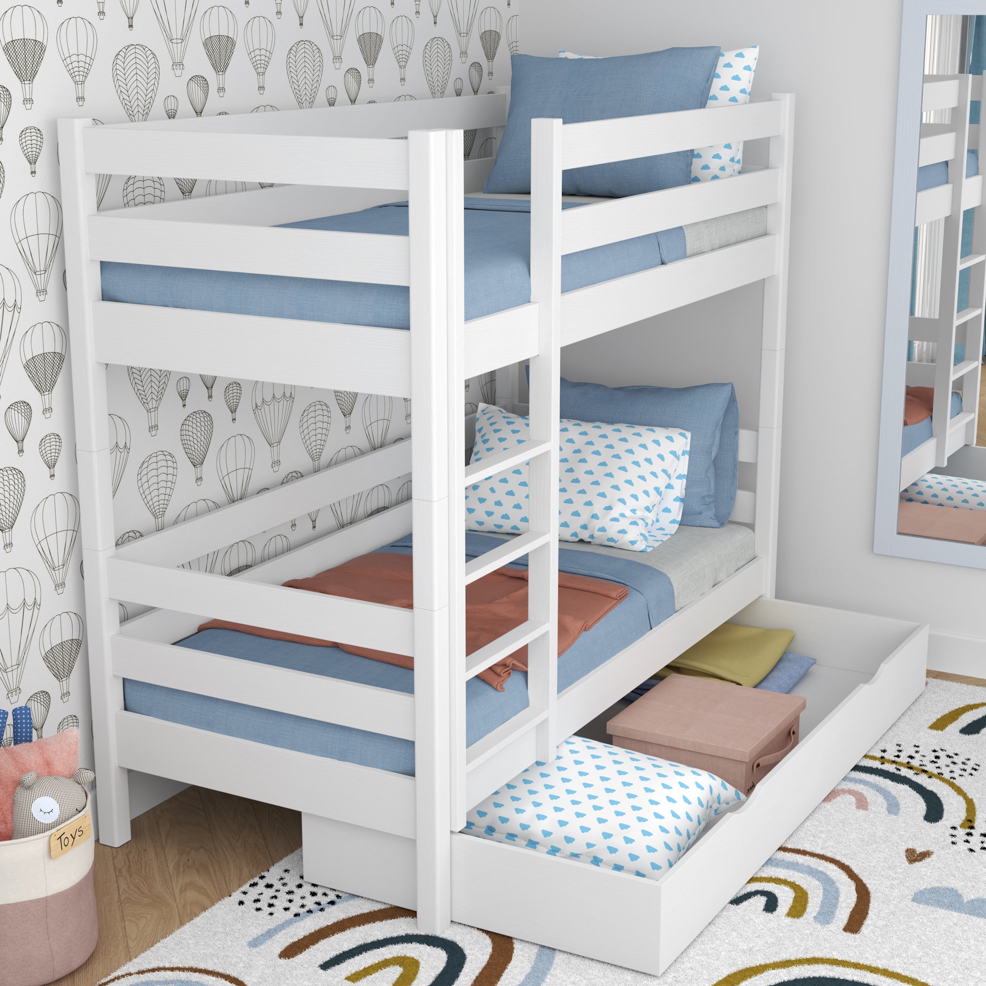 Lit superposé blanc pour enfants – dwie chambree i tiroir, en bois