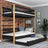 Houten stapelbed zwart-eiken – ladder, bedhekken, lade voor extra matras