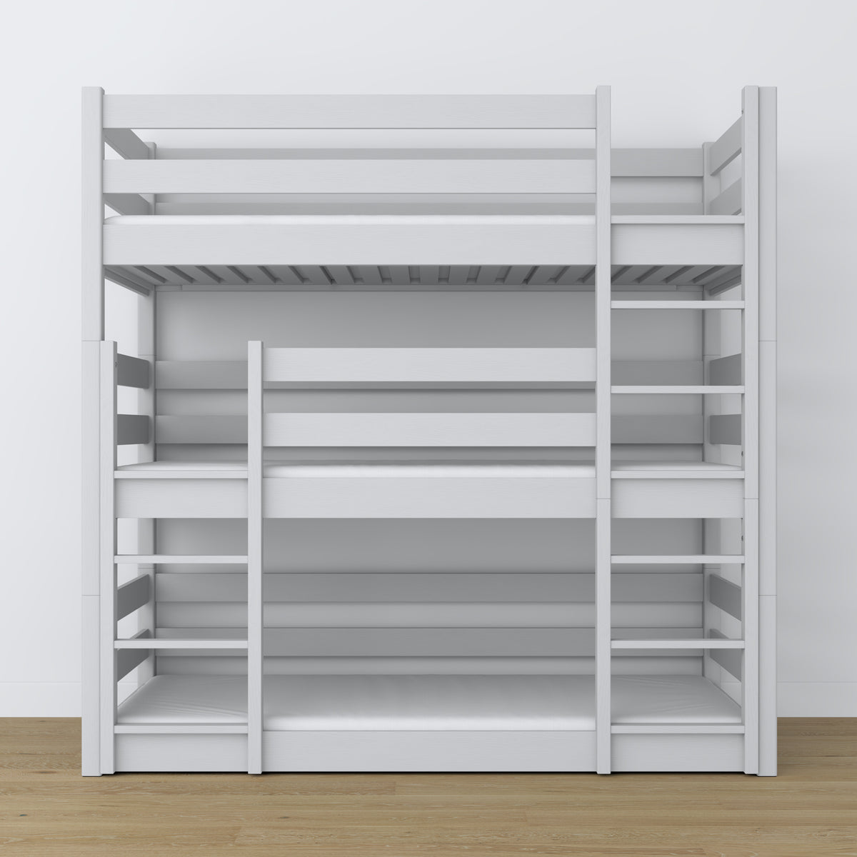 3-verdiepingen bed grijs – ladder en veiligheidsbeugels, houten