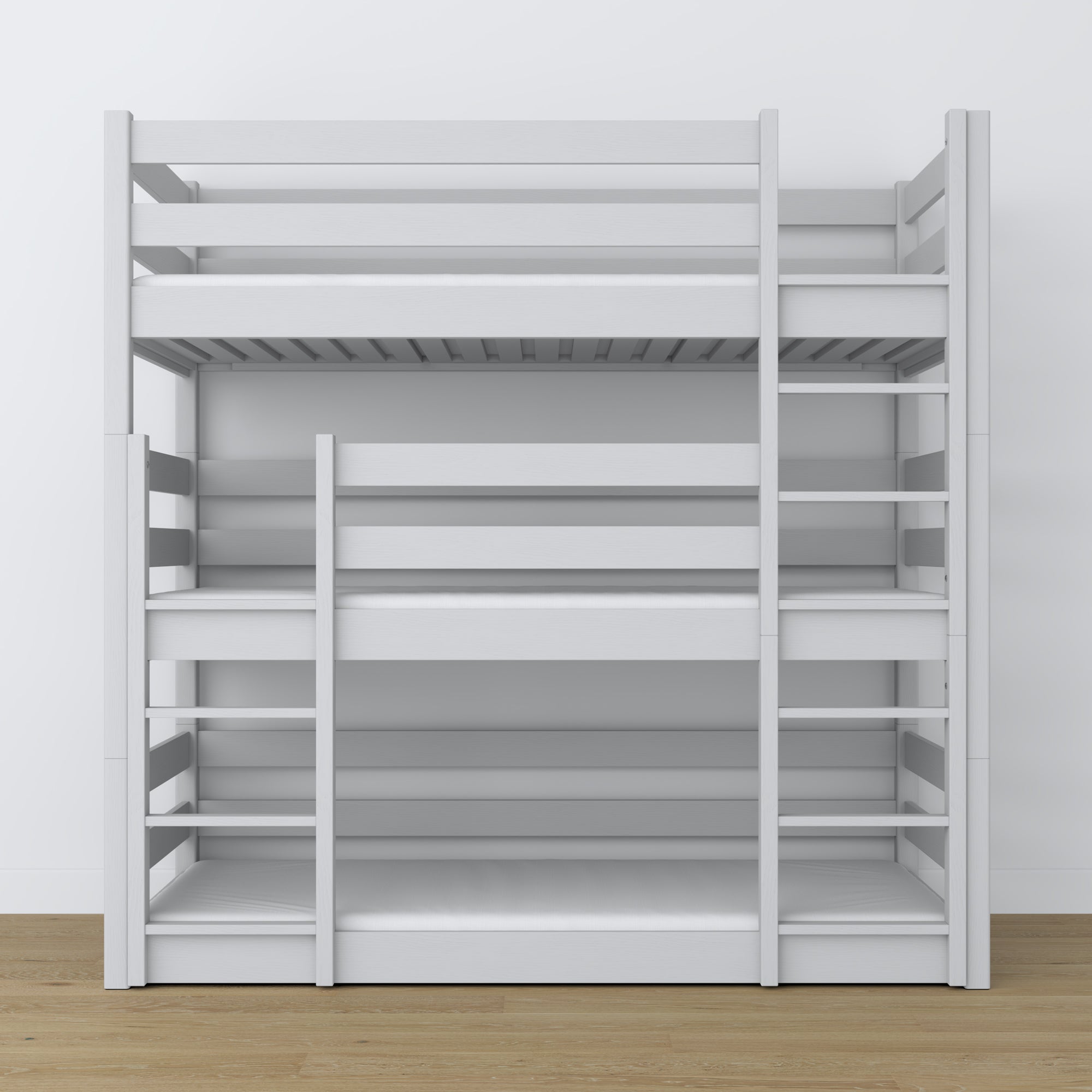 3-verdiepingen bed grijs – ladder en veiligheidsbeugels, houten