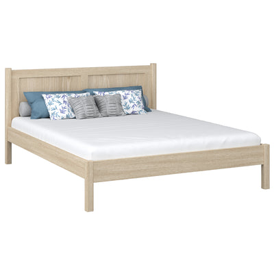 Tweepersoonsbed gewit eiken in slaapkamer – inrichting met beddengoed, scandi stijl