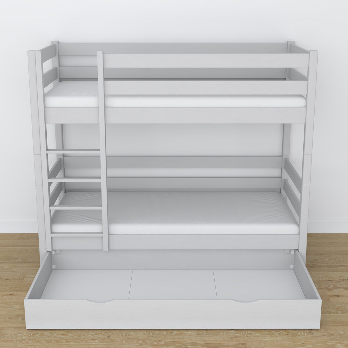 Stapelbed houten grijs met lade – afmetingen en schema, Nizio