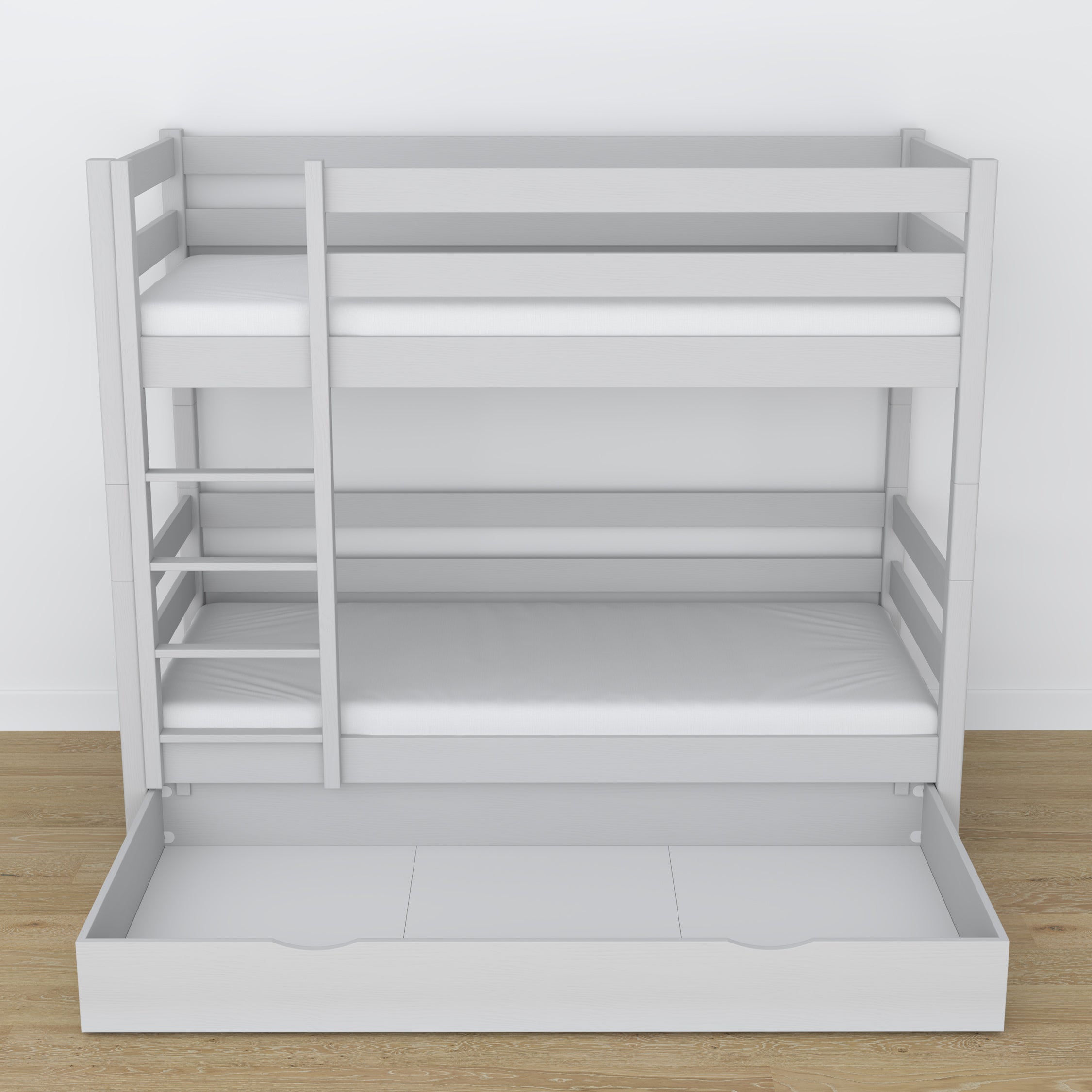 Stapelbed houten grijs met lade – afmetingen en schema, Nizio