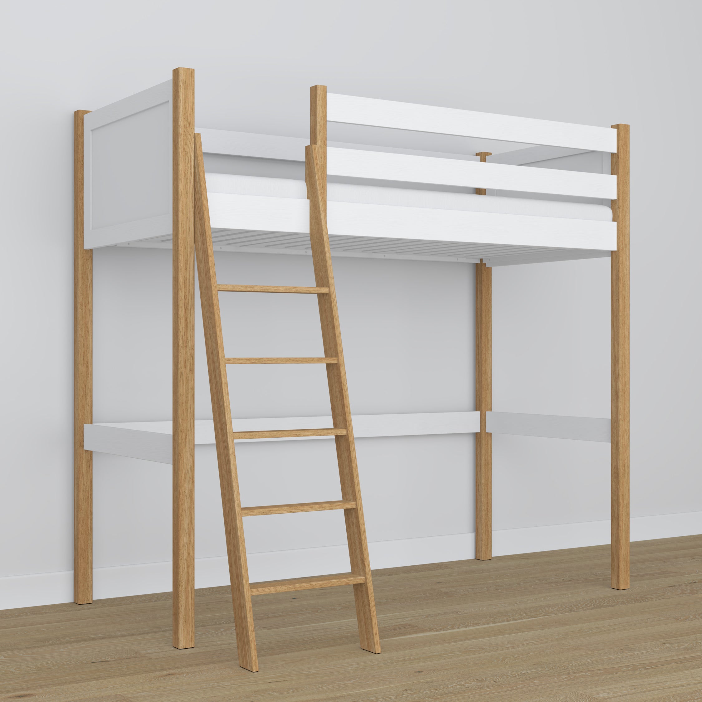 Hoogslaperbed wit-eiken van hout – afmetingen en schema, Nizio