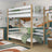 Stapelbed houten wit-eiken – close-up verbindingen en houtdetails