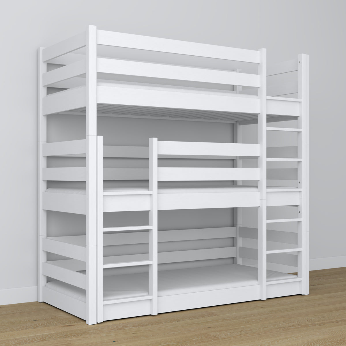 Drielaags stapelbed wit in kinderkamer – scandinavische inrichting, Nizio
