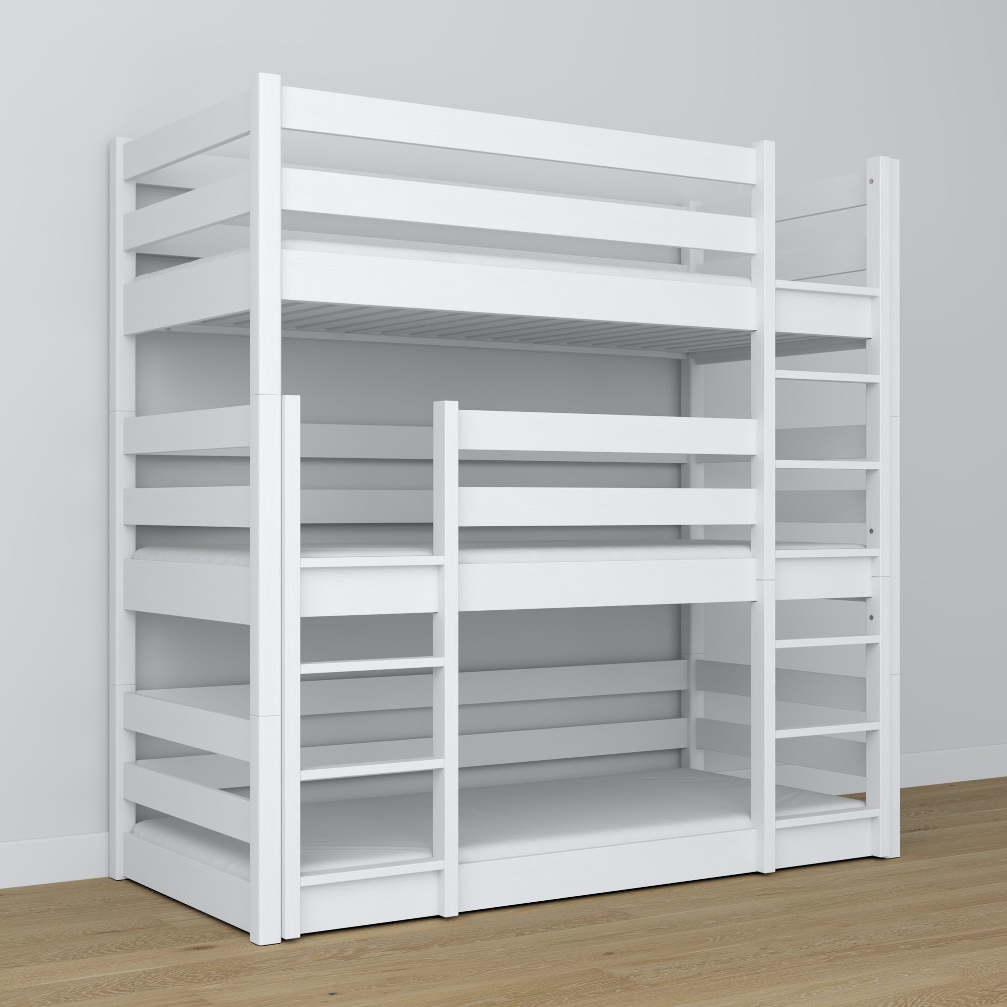 Drielaags stapelbed wit in kinderkamer – scandinavische inrichting, Nizio