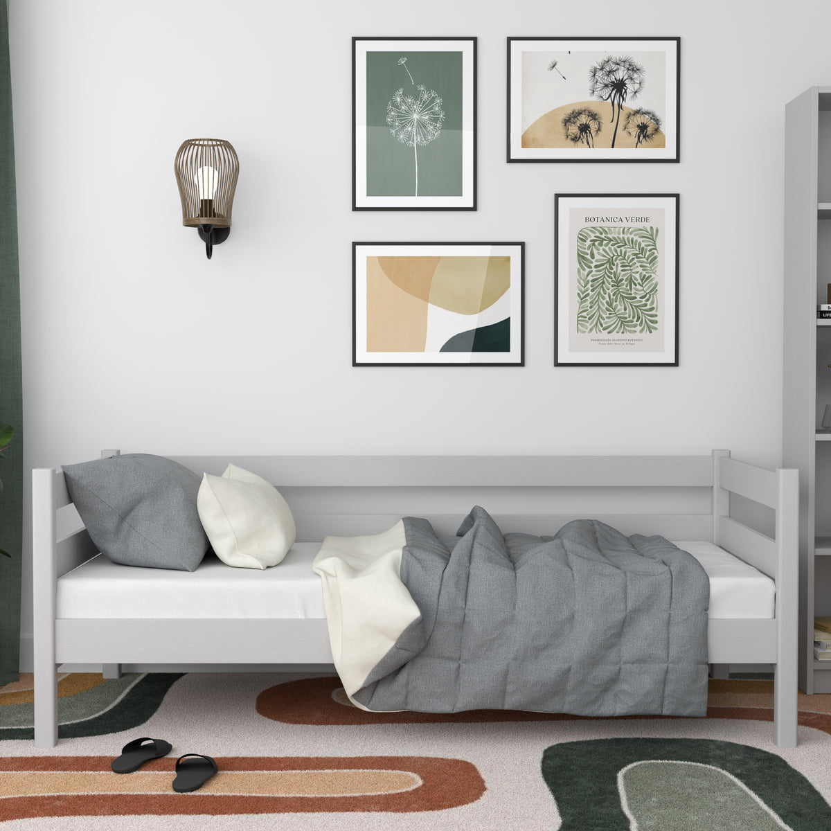 Slaapbank houten grijs – kinderkamer, Scandinavische stijl Nizio
