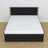 Double bed with wooden drawer black with oak – angled view, scandi bedroom
