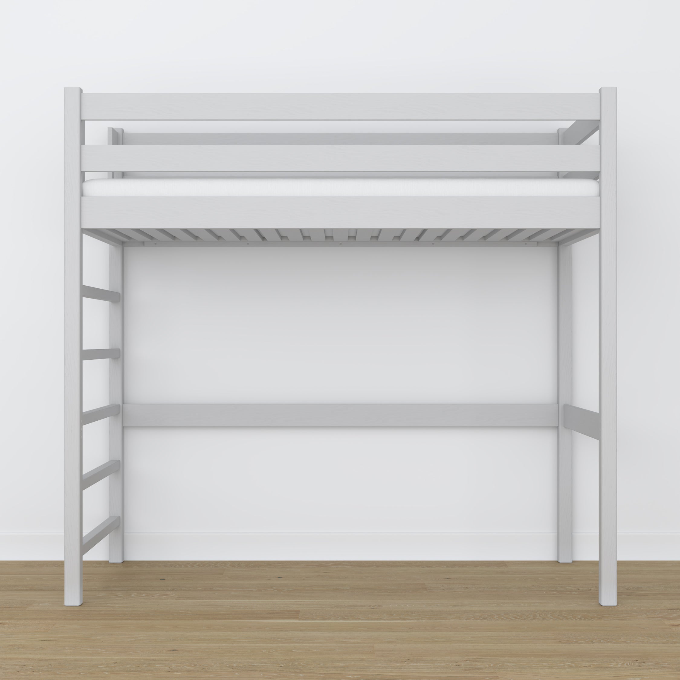 Grey Wooden Loft Bed – Slatted Frame, Side View