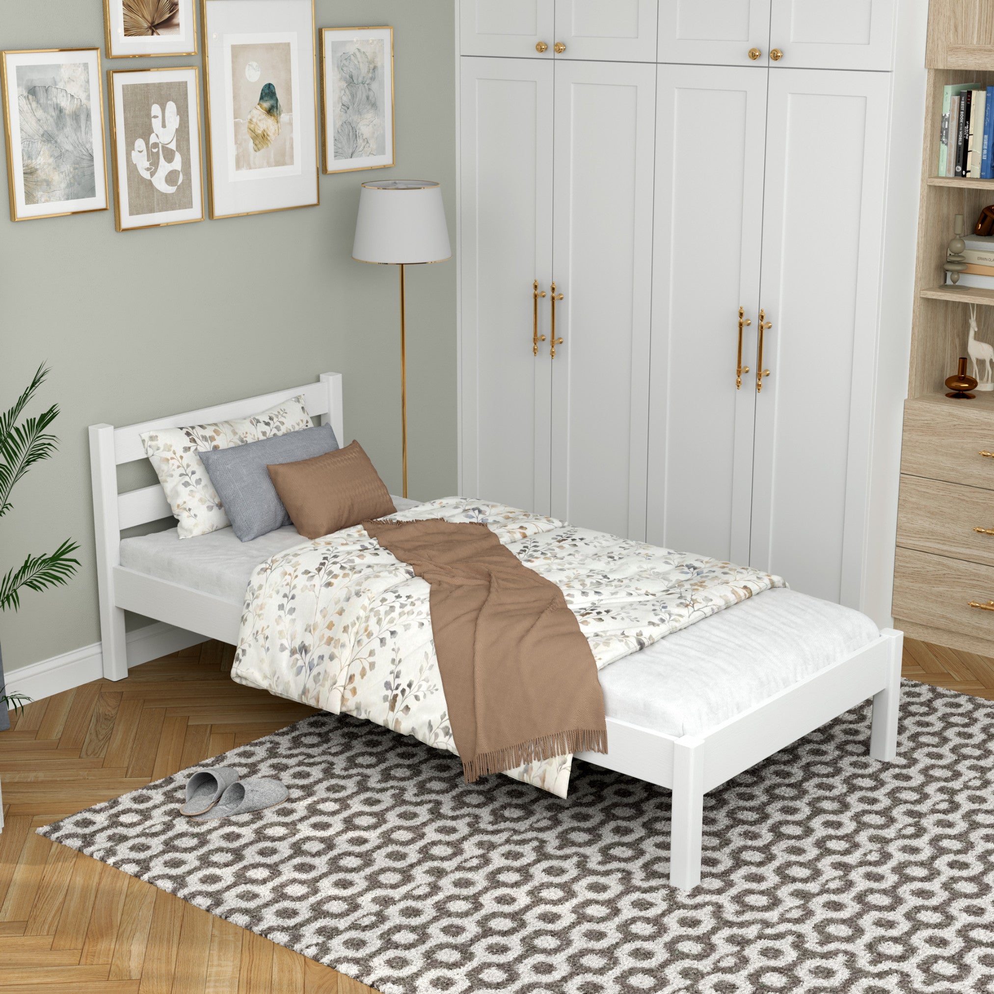 Lit blanc dans la chambre d'enfant – décoration scandinave, en bois
