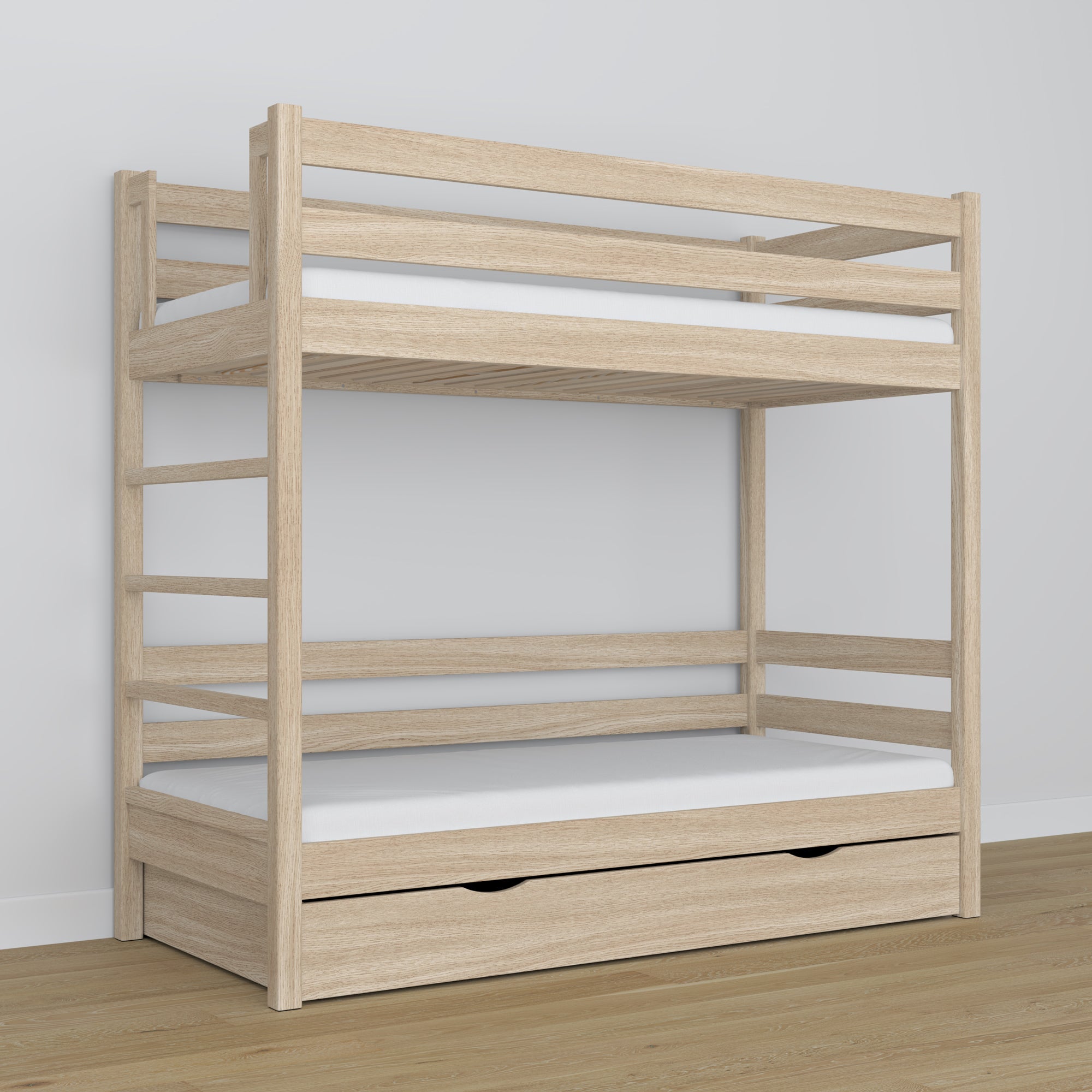 Stapelbed met lade gewit eiken van eiken – Scandinavisch design, Nizio