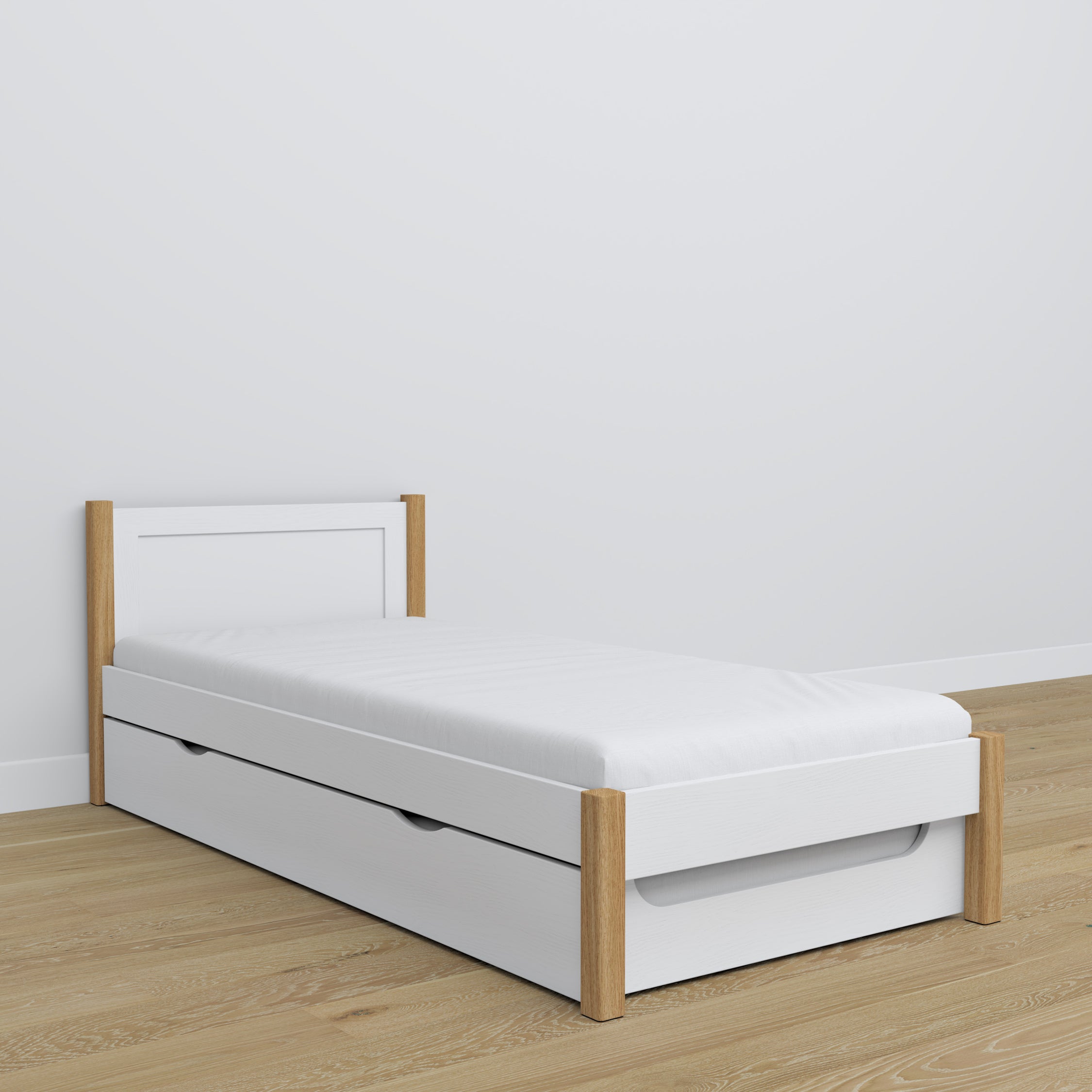 Bed met lade voor matras houten wit-eiken – inrichting kinderkamer