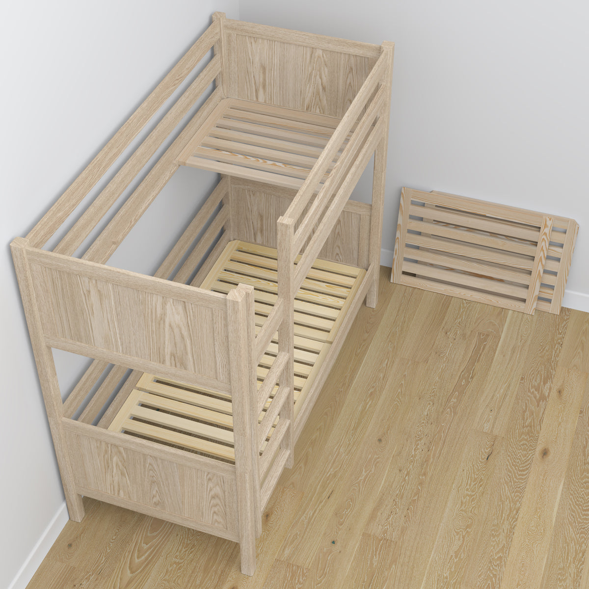 Stapelbed gewit eiken – eiken schrijnwerkverbindingen, close-up, Nizio Home