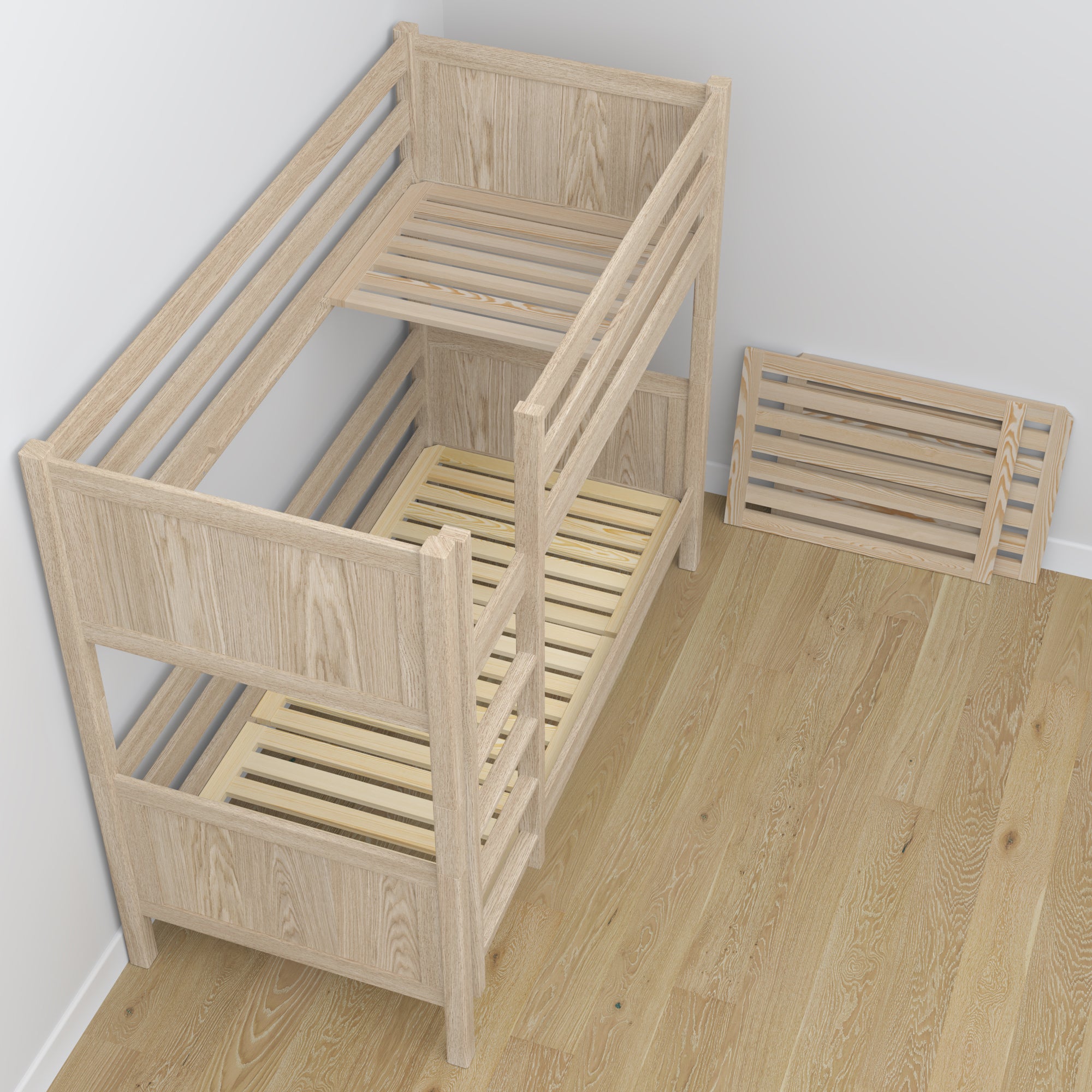 Stapelbed gewit eiken – eiken schrijnwerkverbindingen, close-up, Nizio Home