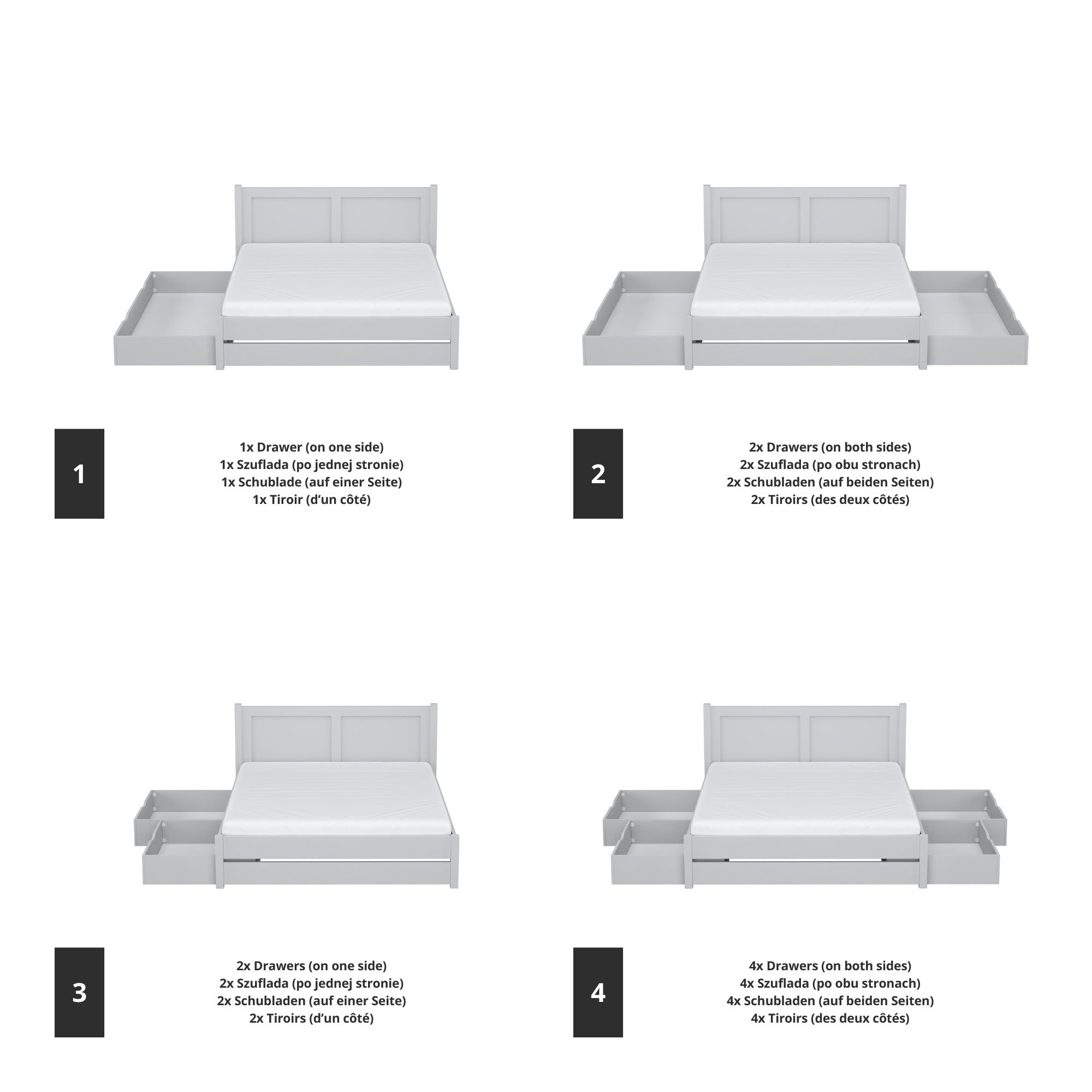 Tweepersoonsbed grijs met lade in slaapkamer – Scandinavische styling
