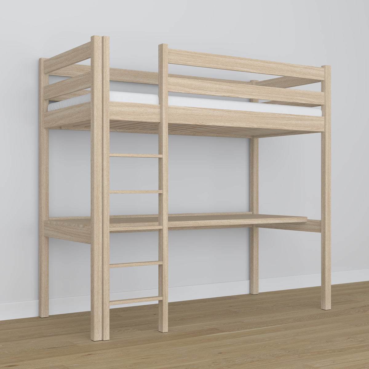 Hoogslaper met bureau gewit eiken van eiken – afmetingen, Nizio Home