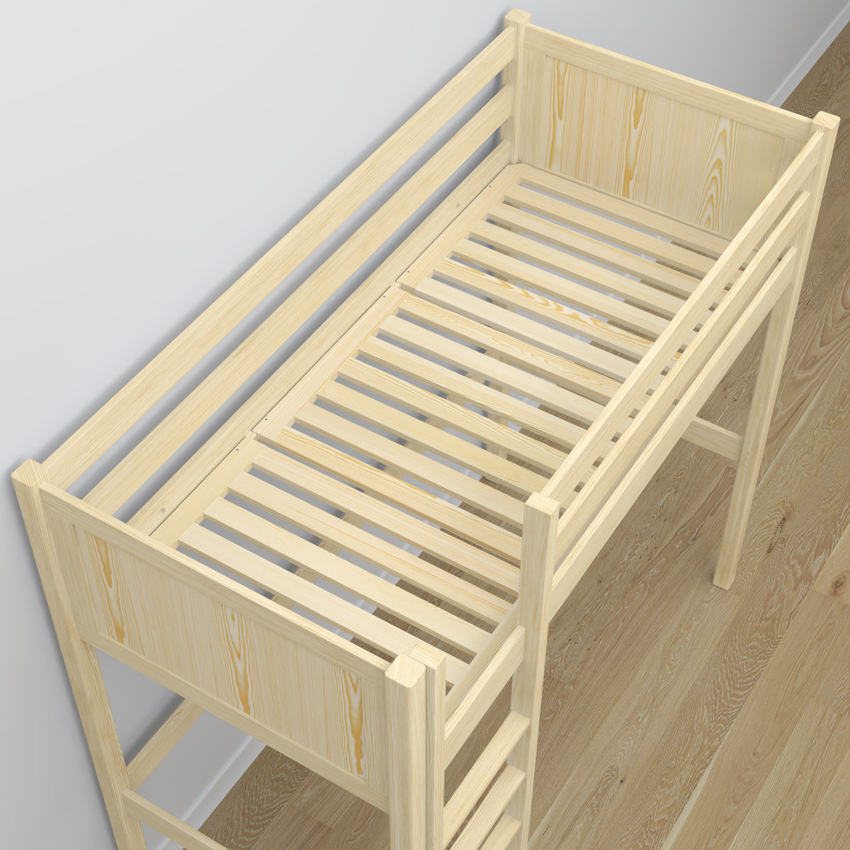 Hoogslaper houten transparant grenen – details van verbindingen en ladder, Nizio Home