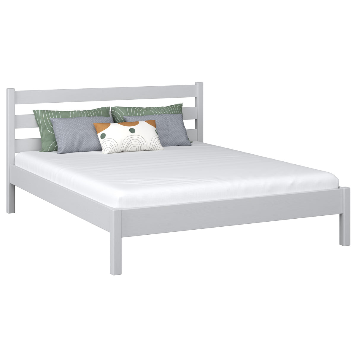 Houten tweepersoons bed N01 grijs – algemeen aanzicht, massief grenenhout