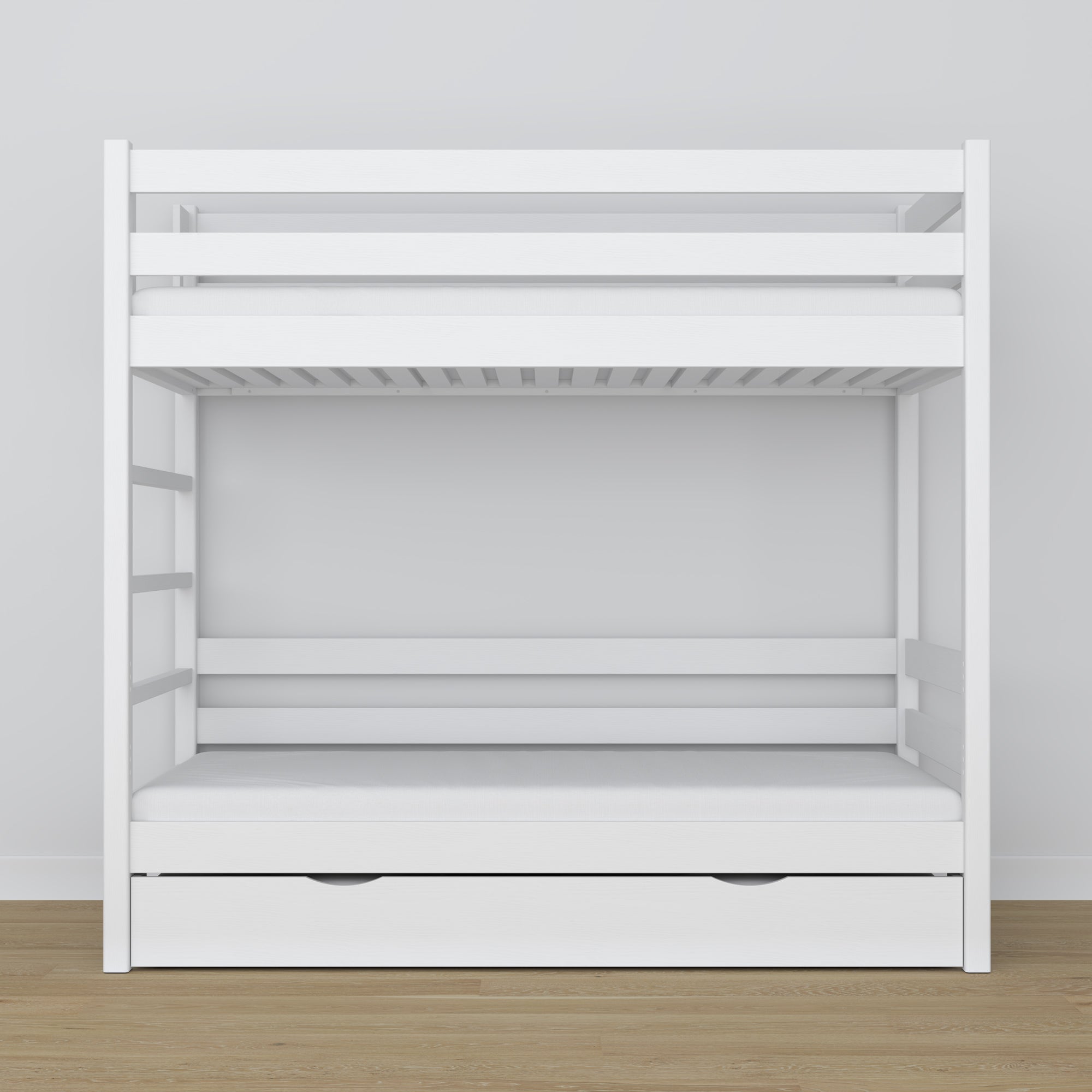 White Wooden Bunk Bed – Interior of Mattress Drawer, Children’s Room