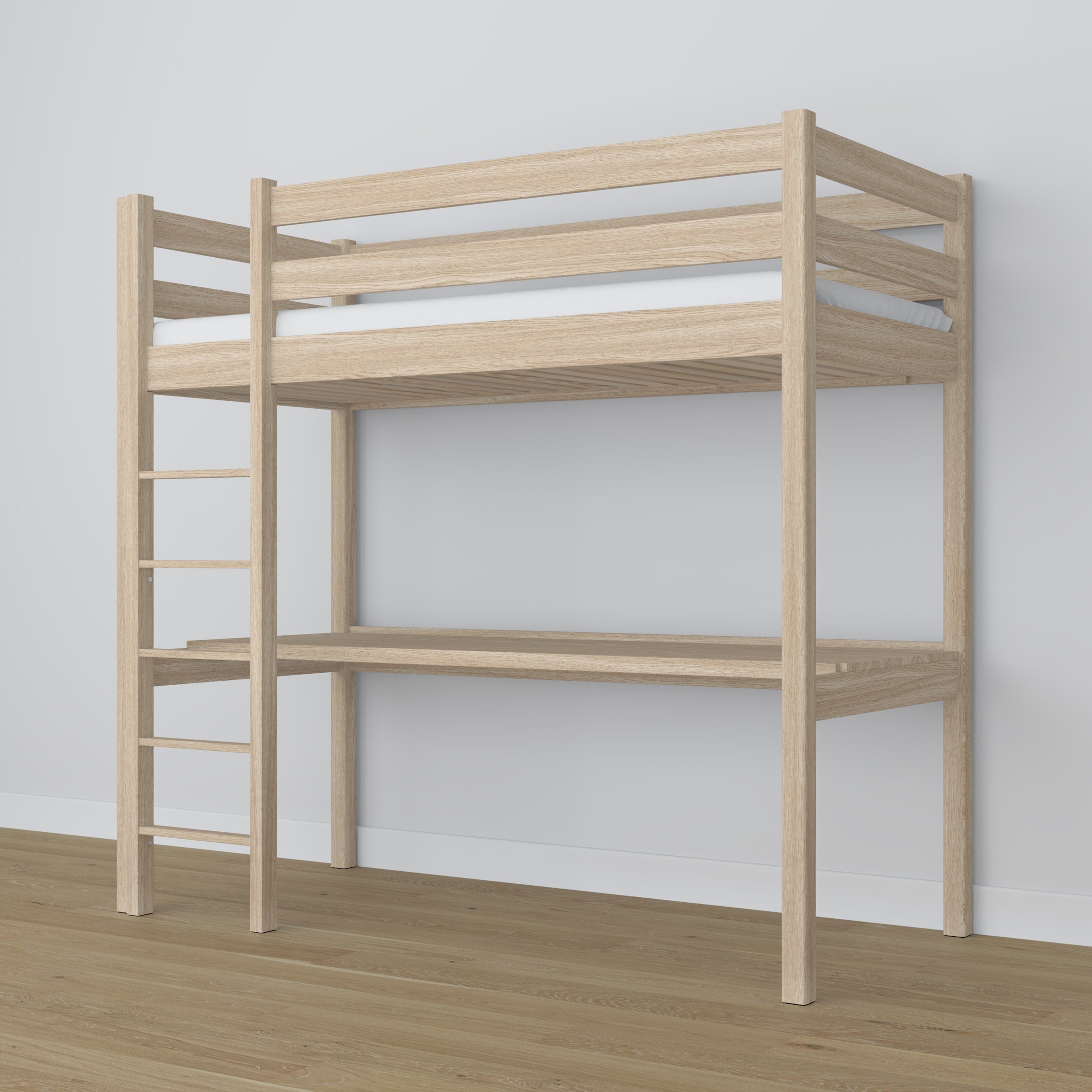 Hoogslaper eiken gewit eiken met bureau – frame en latten, Nizio