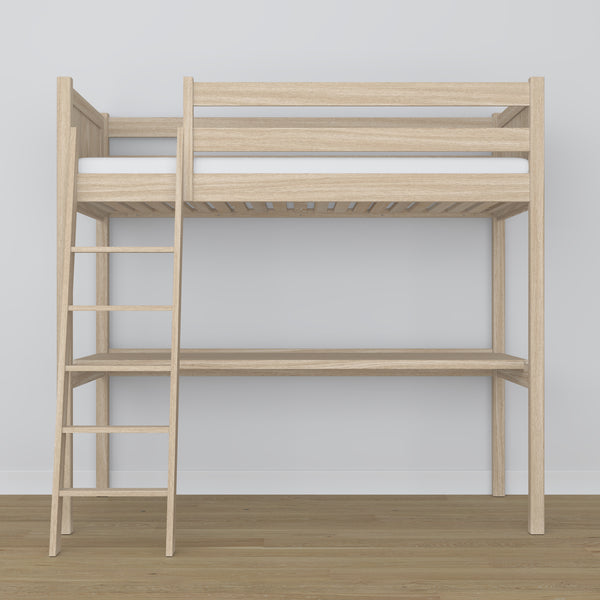 Loft bed bleached oak with desk – study space under the sleeping area, oak