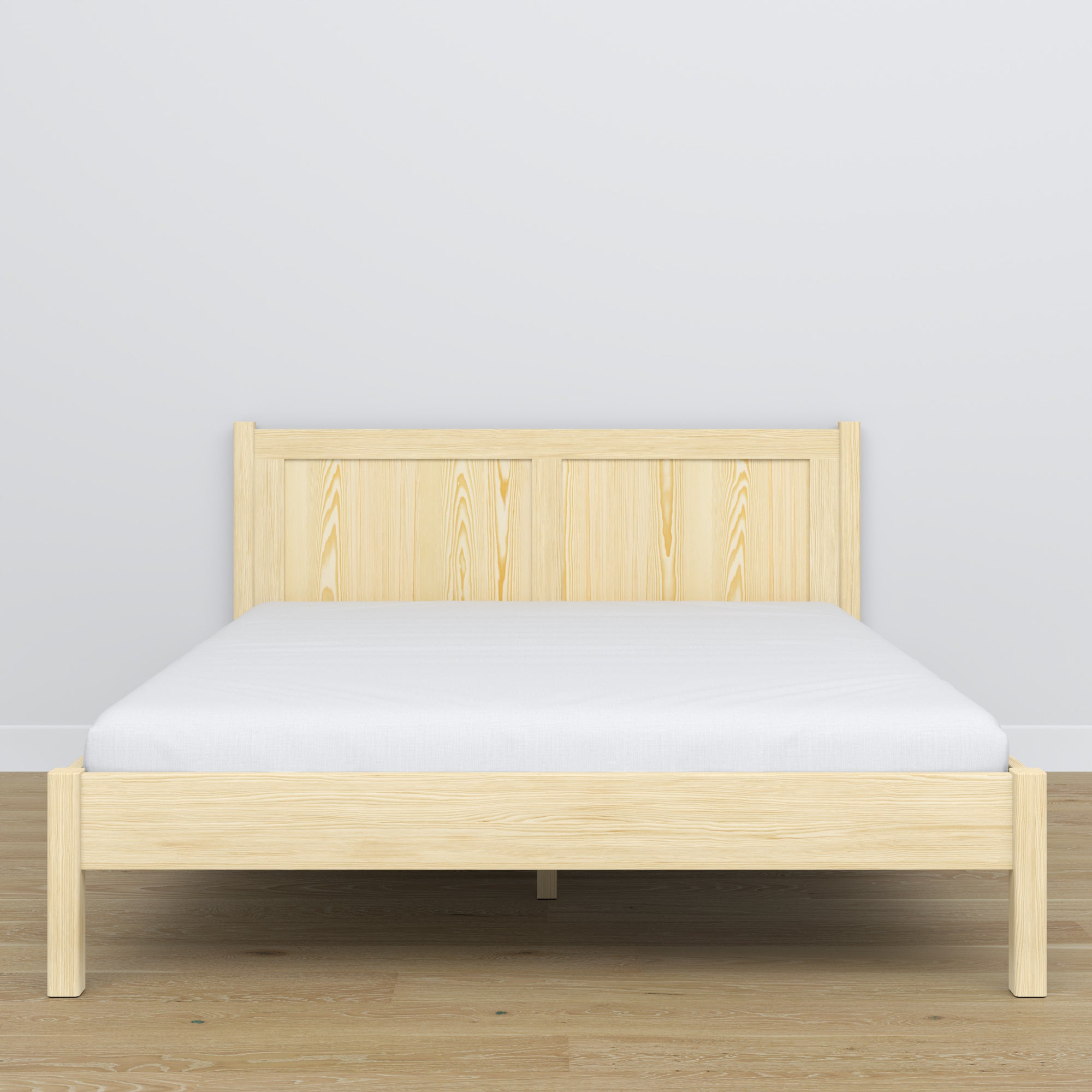 Tweepersoonsbed houten transparant grenen – zijaanzicht, verhoudingen en vorm, slaapkamer