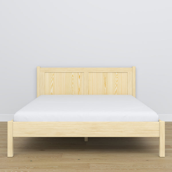 Lit double en bois pin incolore – vue de côté, proportions et forme, chambre