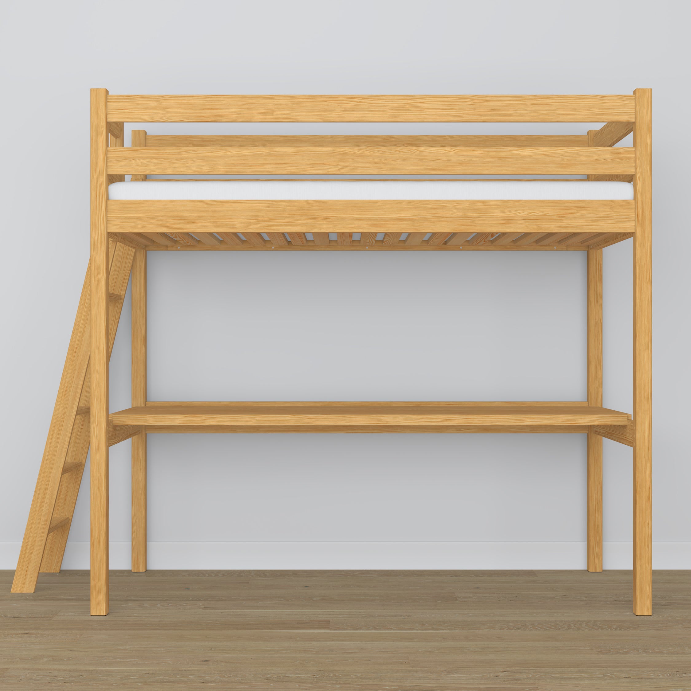 Hoogslaper naturel grenen met bureau – studeren onder slaapgedeelte, houten