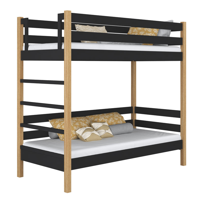 Houten stapelbed zwart-eiken – kinderkamer, massief hout, Scandinavische stijl
