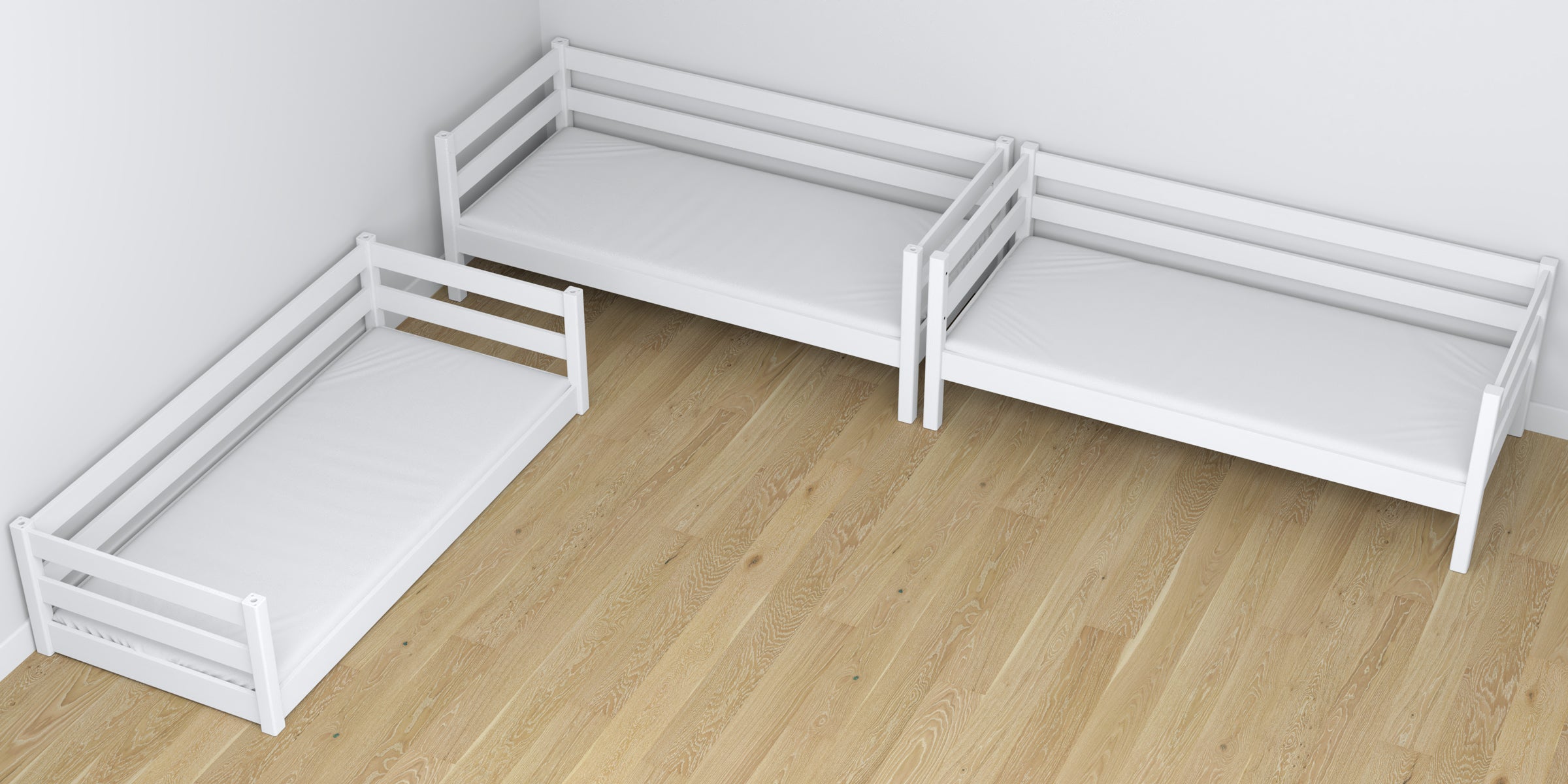 3-laags stapelbed houten wit – close-up van verbindingen en constructiedetails