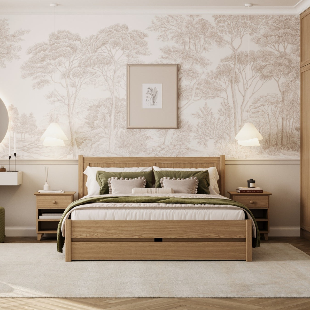 Houten tweepersoonsbed met lade naturel eiken – slaapkamer, opbergruimte, scandi stijl